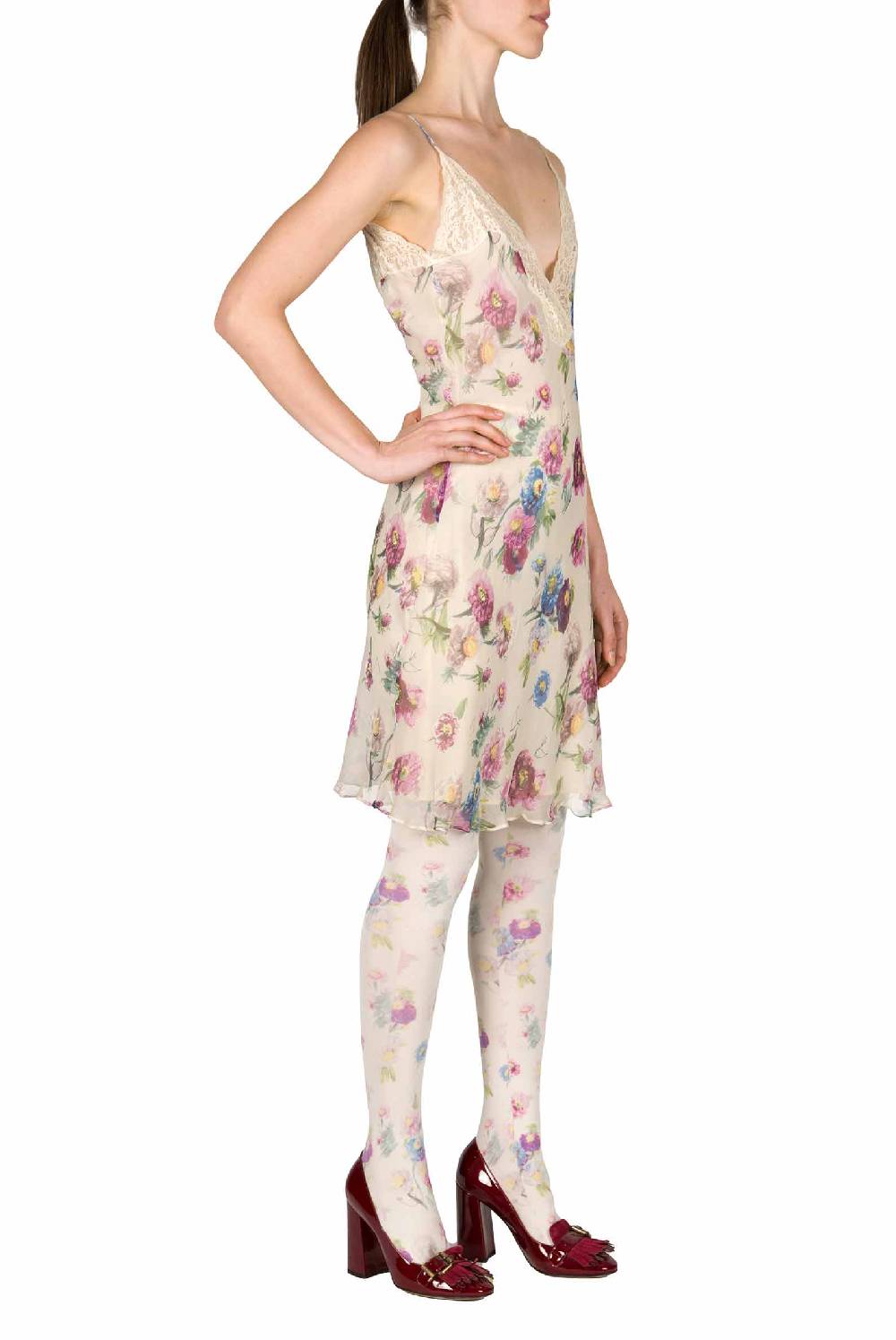 Luisa Beccaria Slipdress Macro Anemoni Con Pizzo Promozione temporanea