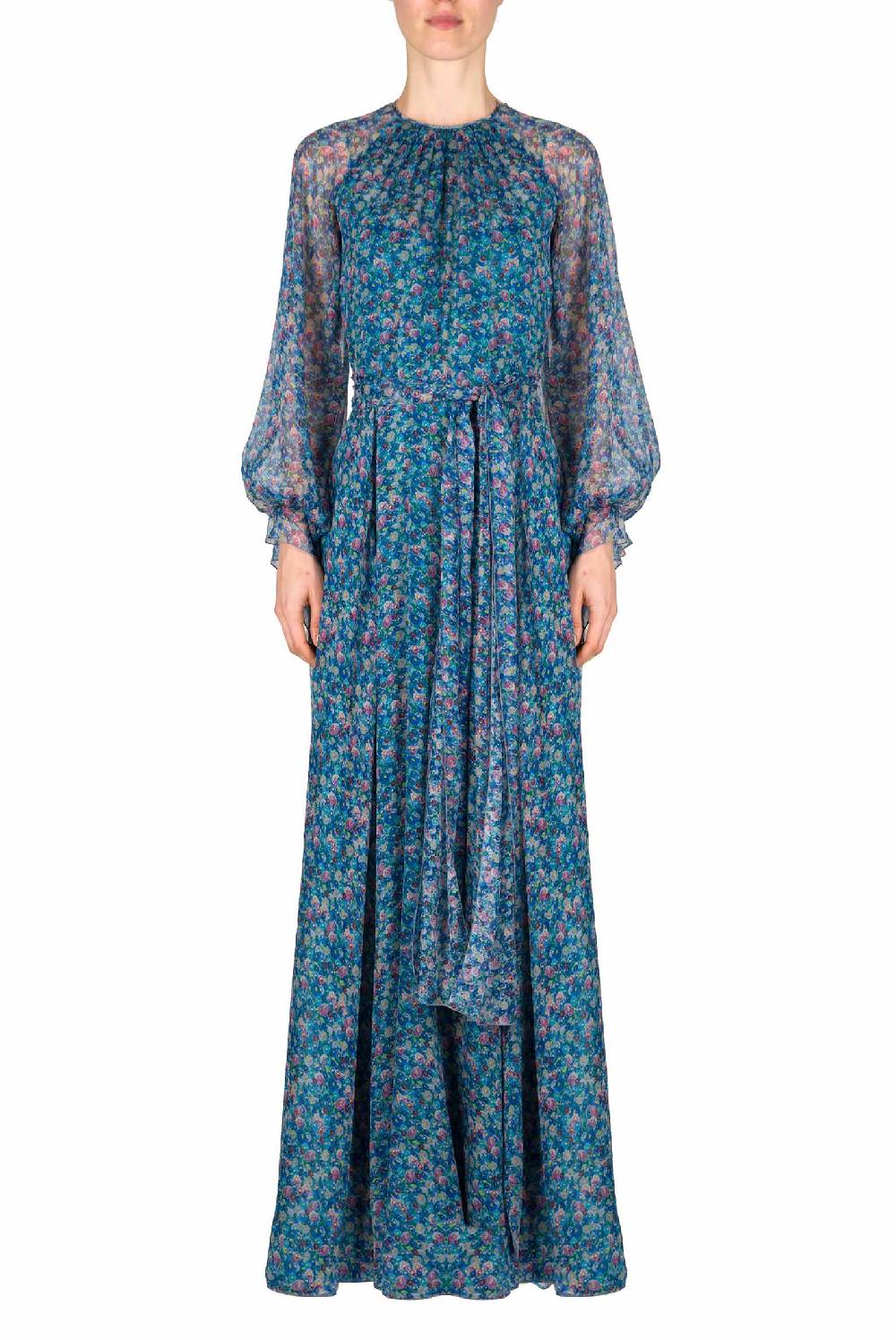 Luisa Beccaria Abito in chiffon plissettato con micro anemoni stampati Fino al 50% di sconto