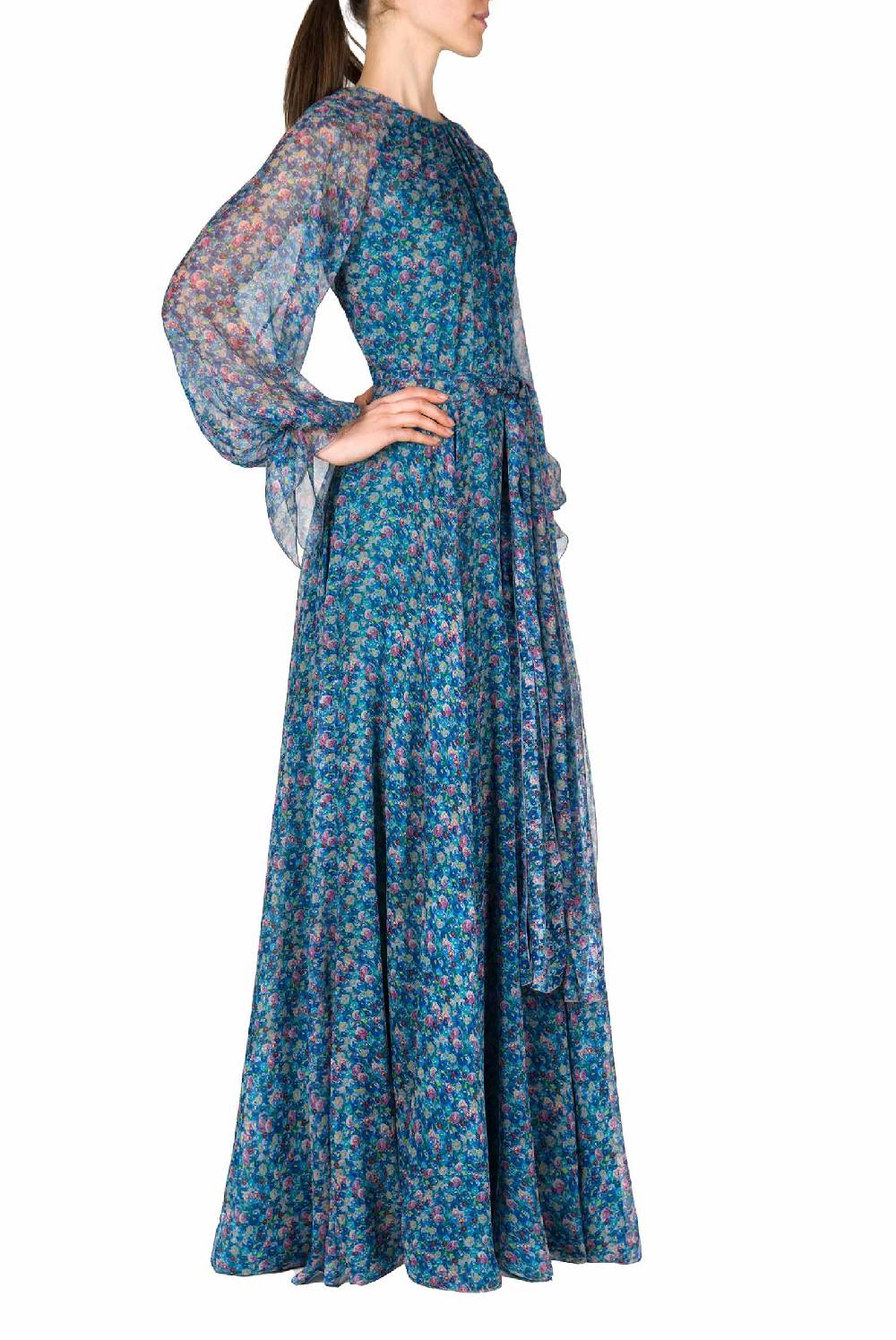 Luisa Beccaria Abito in chiffon plissettato con micro anemoni stampati Fino al 50% di sconto