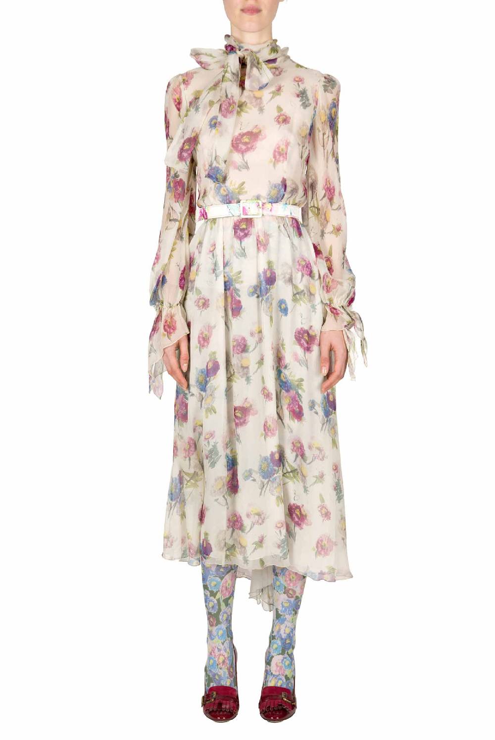 Luisa Beccaria Chiffon Macro Anemoni Abito Con Fascia Fino al 60% di sconto