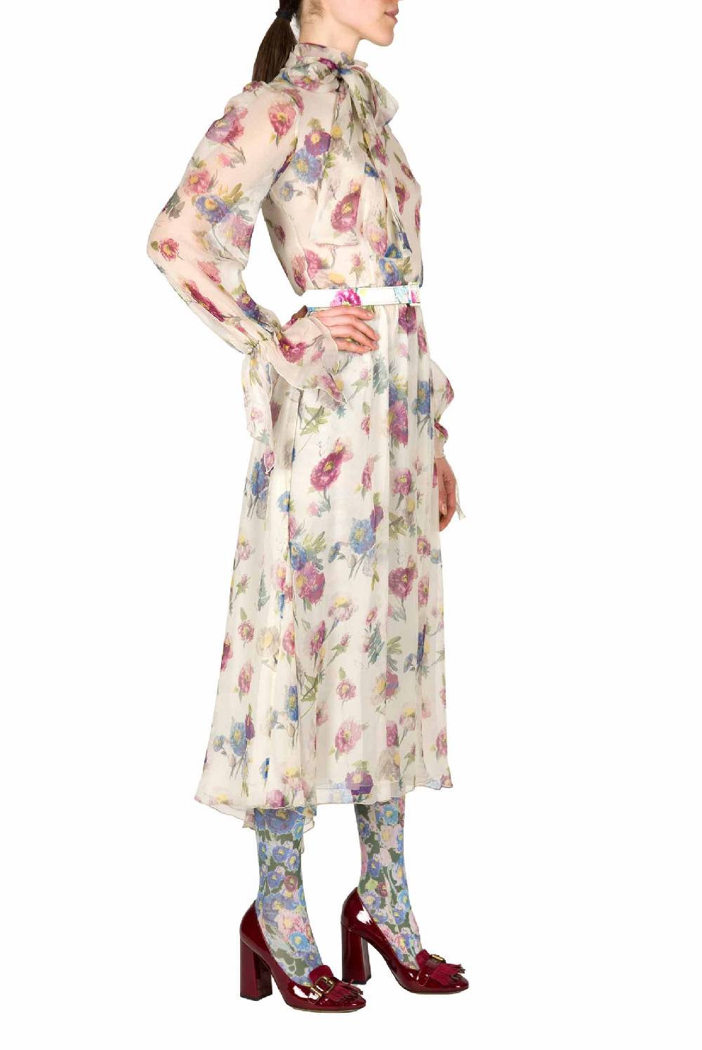Luisa Beccaria Chiffon Macro Anemoni Abito Con Fascia Fino al 60% di sconto