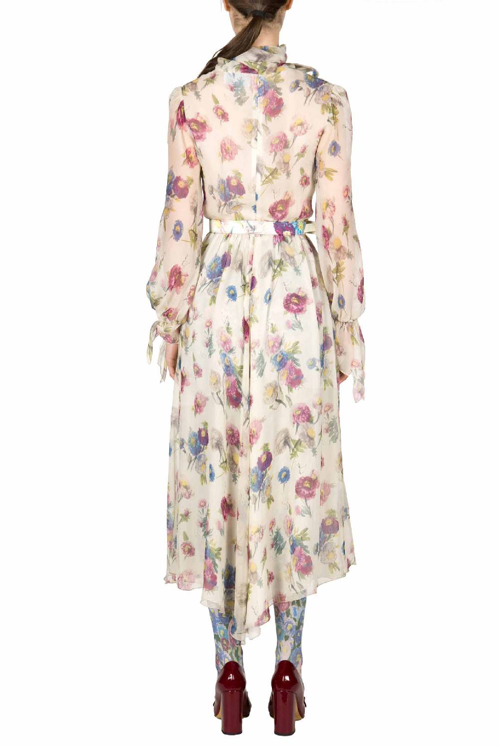 Luisa Beccaria Chiffon Macro Anemoni Abito Con Fascia Fino al 60% di sconto