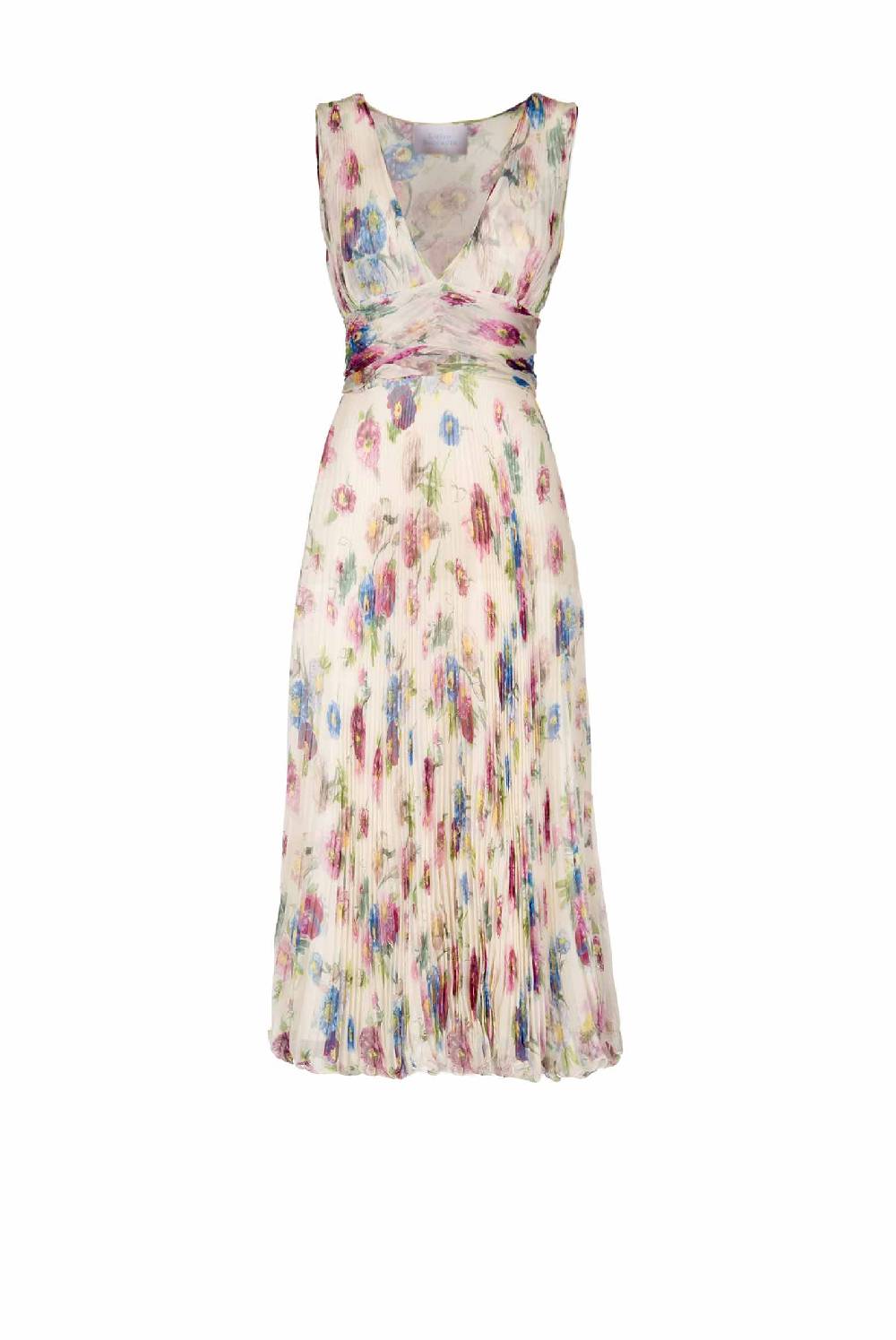 Luisa Beccaria Abito in chiffon stampato con macro anemoni a pieghe Fino al 55% di sconto