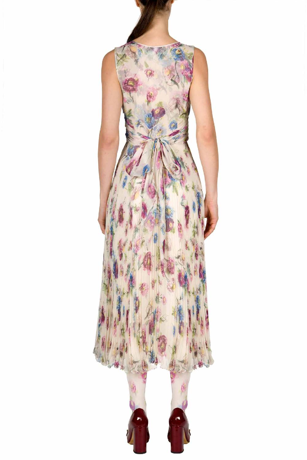 Luisa Beccaria Abito in chiffon stampato con macro anemoni a pieghe Fino al 55% di sconto