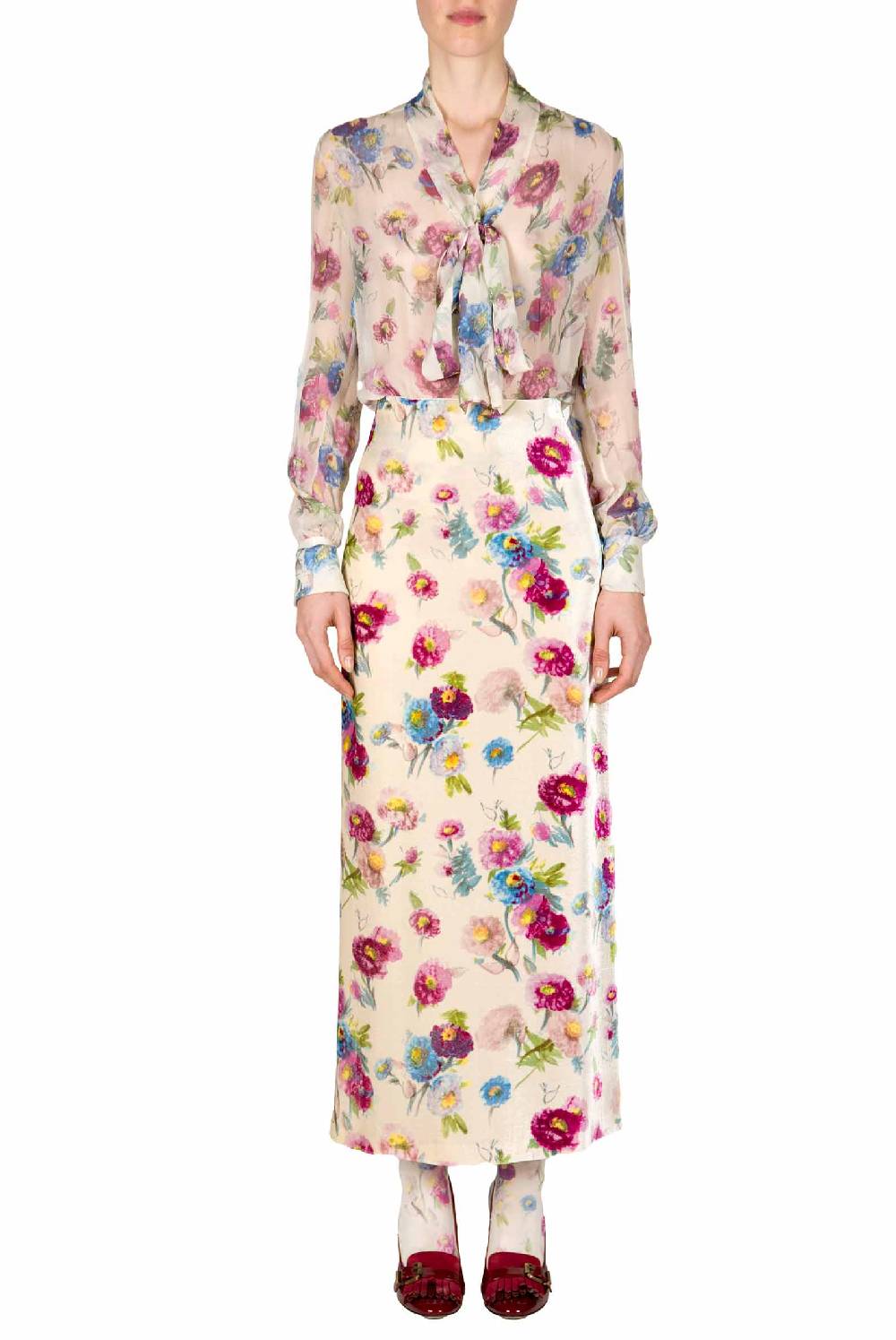 Luisa Beccaria Camicetta in chiffon stampata con macro anemoni Super sconto