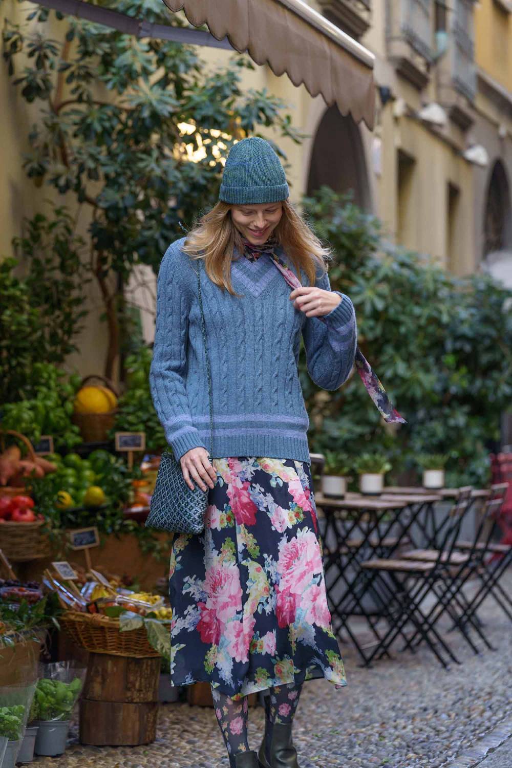 Luisa Beccaria Maglione scollo a V in cashmere a trecce petrolio Limitato a 3 giorni
