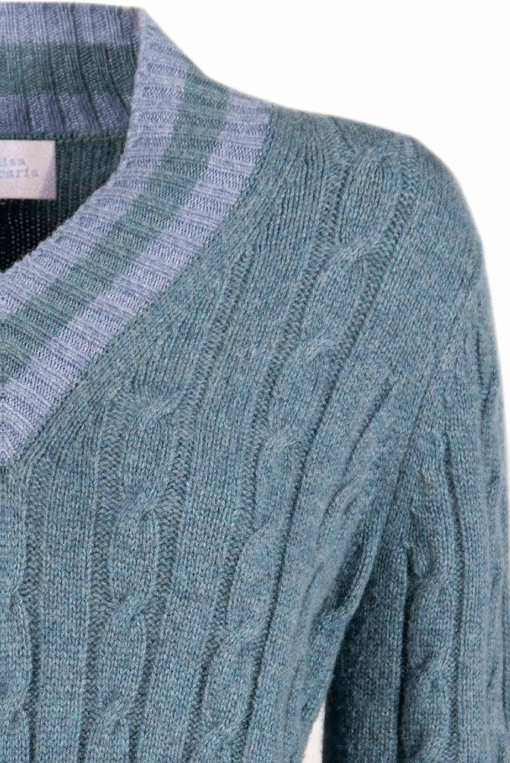 Luisa Beccaria Maglione scollo a V in cashmere a trecce petrolio Limitato a 3 giorni