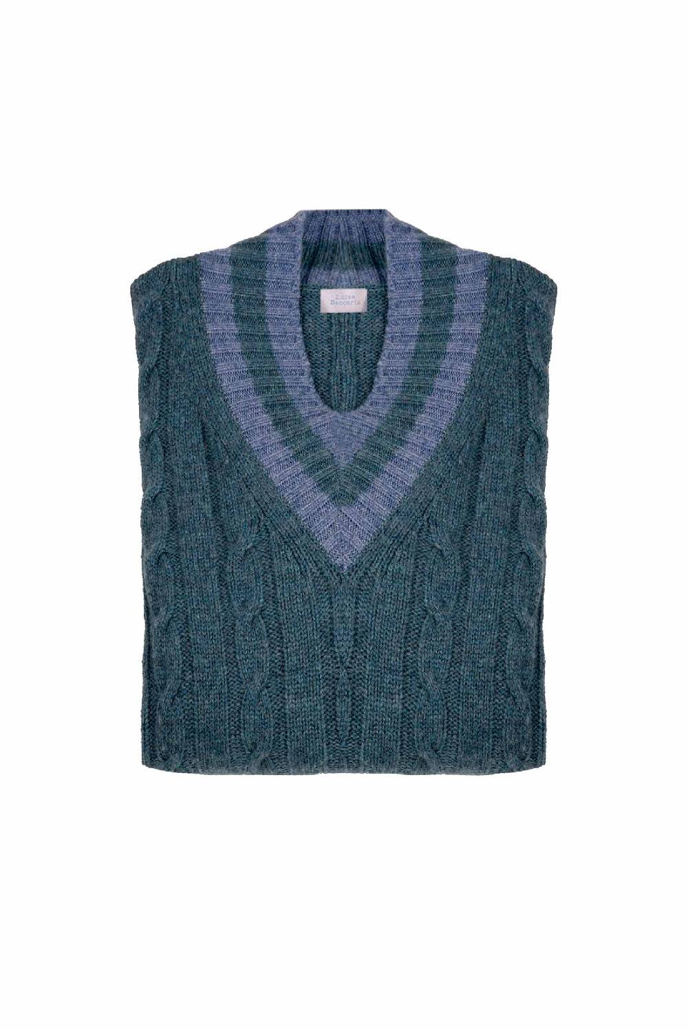 Luisa Beccaria Maglione scollo a V in cashmere a trecce petrolio Limitato a 3 giorni