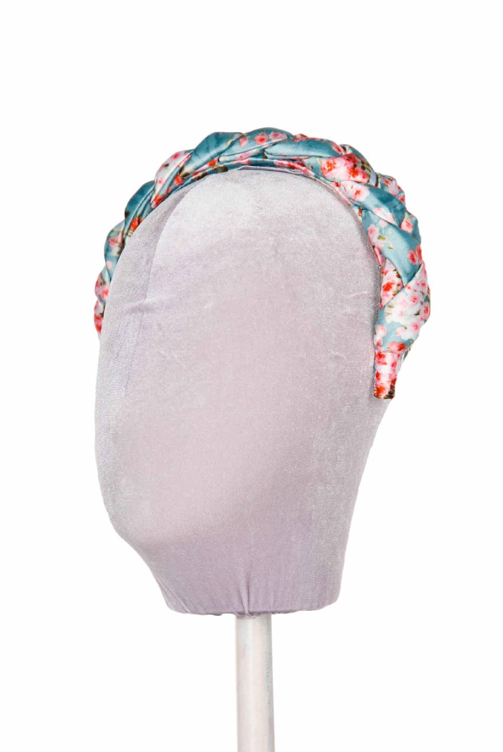 Luisa Beccaria Fascia per capelli intrecciata con boccioli di rose in raso blu lucido Black Friday Prezzi
