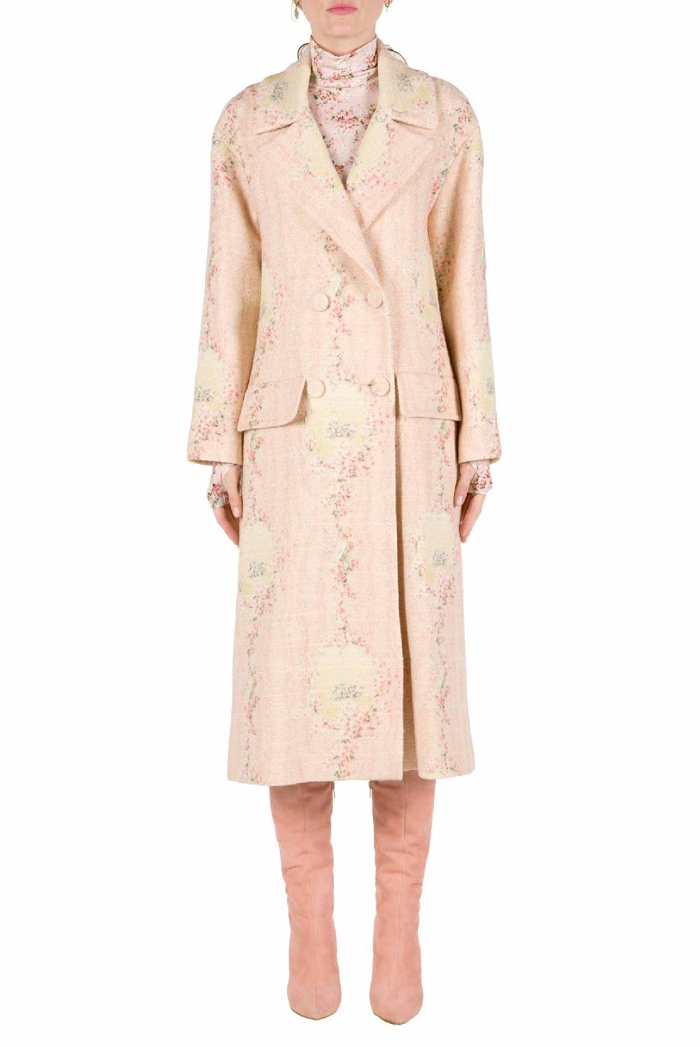 Luisa Beccaria Cappotto Cerchio Di Rose In Lana Con Fodera Abbinata In vendita