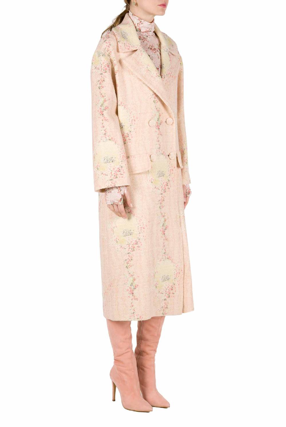 Luisa Beccaria Cappotto Cerchio Di Rose In Lana Con Fodera Abbinata In vendita