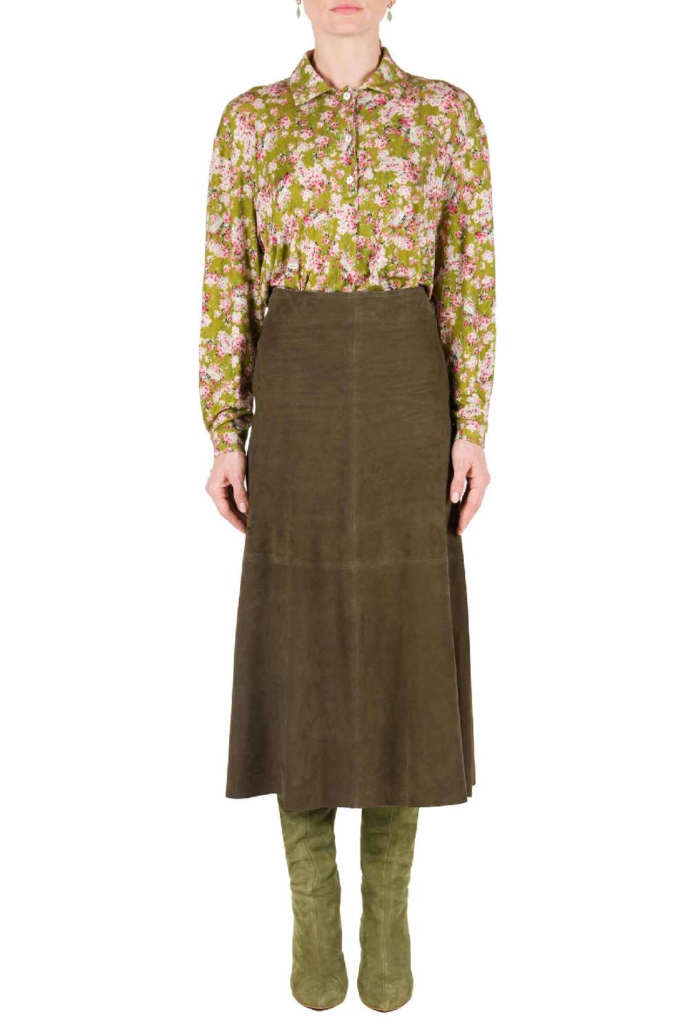 Luisa Beccaria Polo in jersey con stampa boccioli di rosa verde Italy