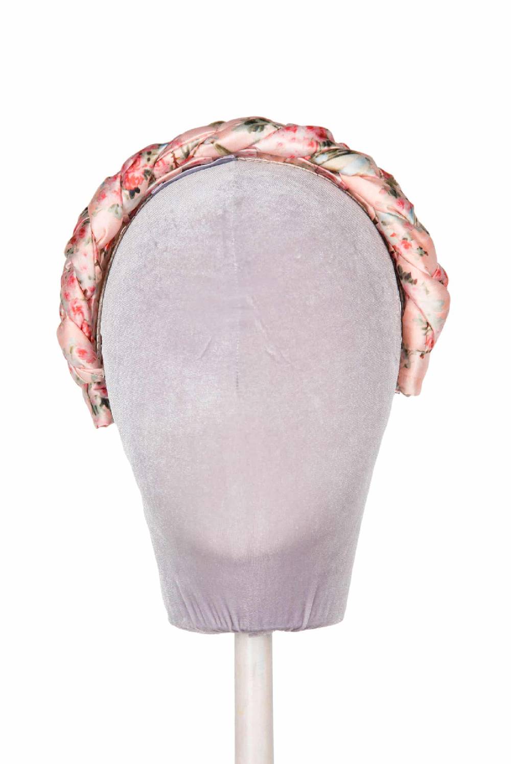 Luisa Beccaria Fascia per capelli intrecciata con boccioli di rose in raso lucido rosa Italia