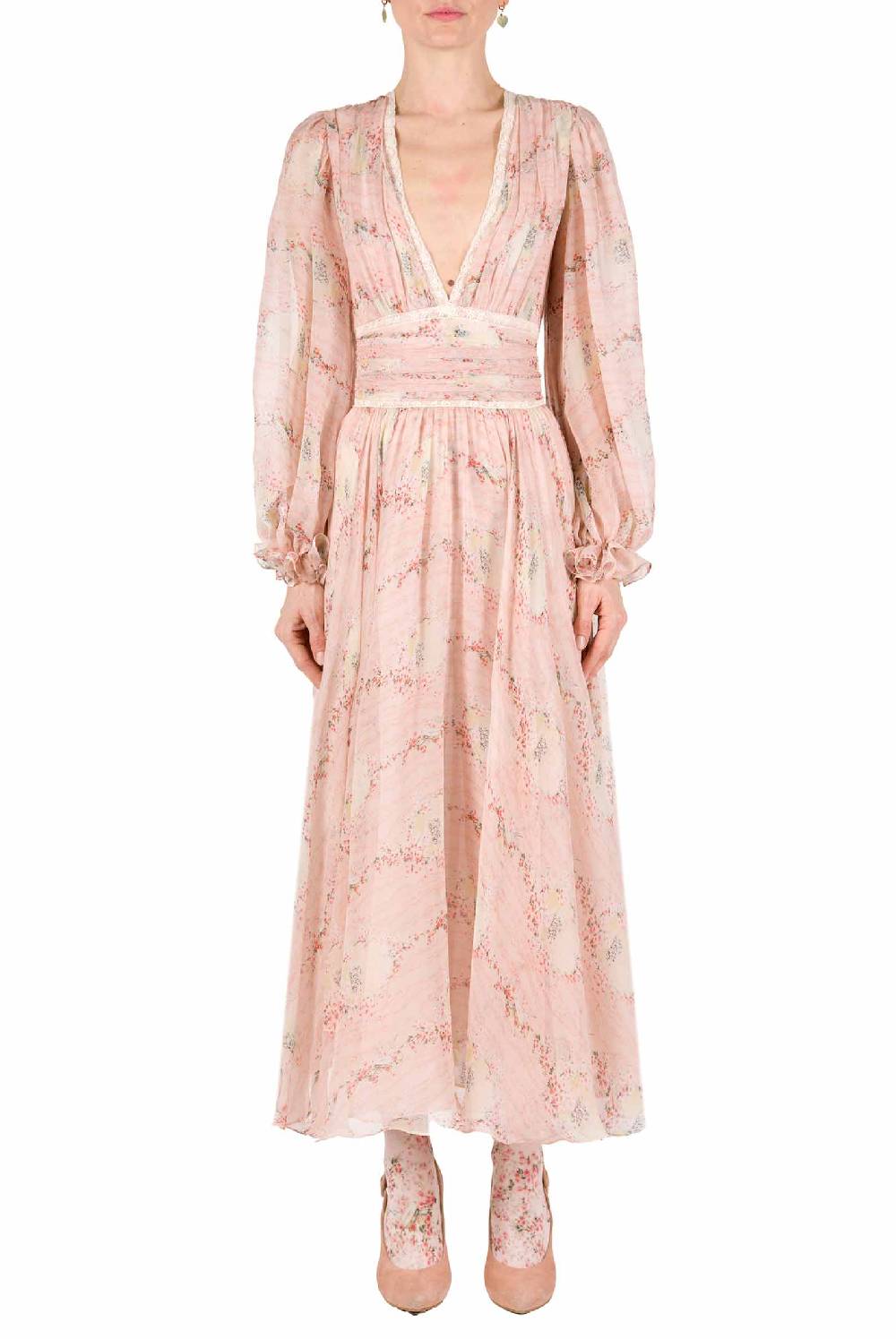 Luisa Beccaria Cerchio In Chiffon Di Pizzo Di Rose Stampato Abito In Linea