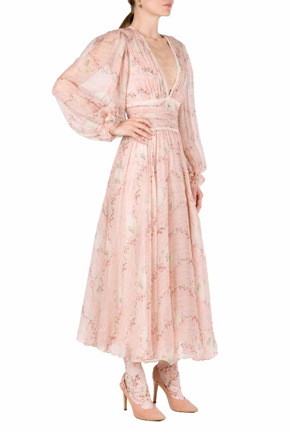 Luisa Beccaria Cerchio In Chiffon Di Pizzo Di Rose Stampato Abito In Linea