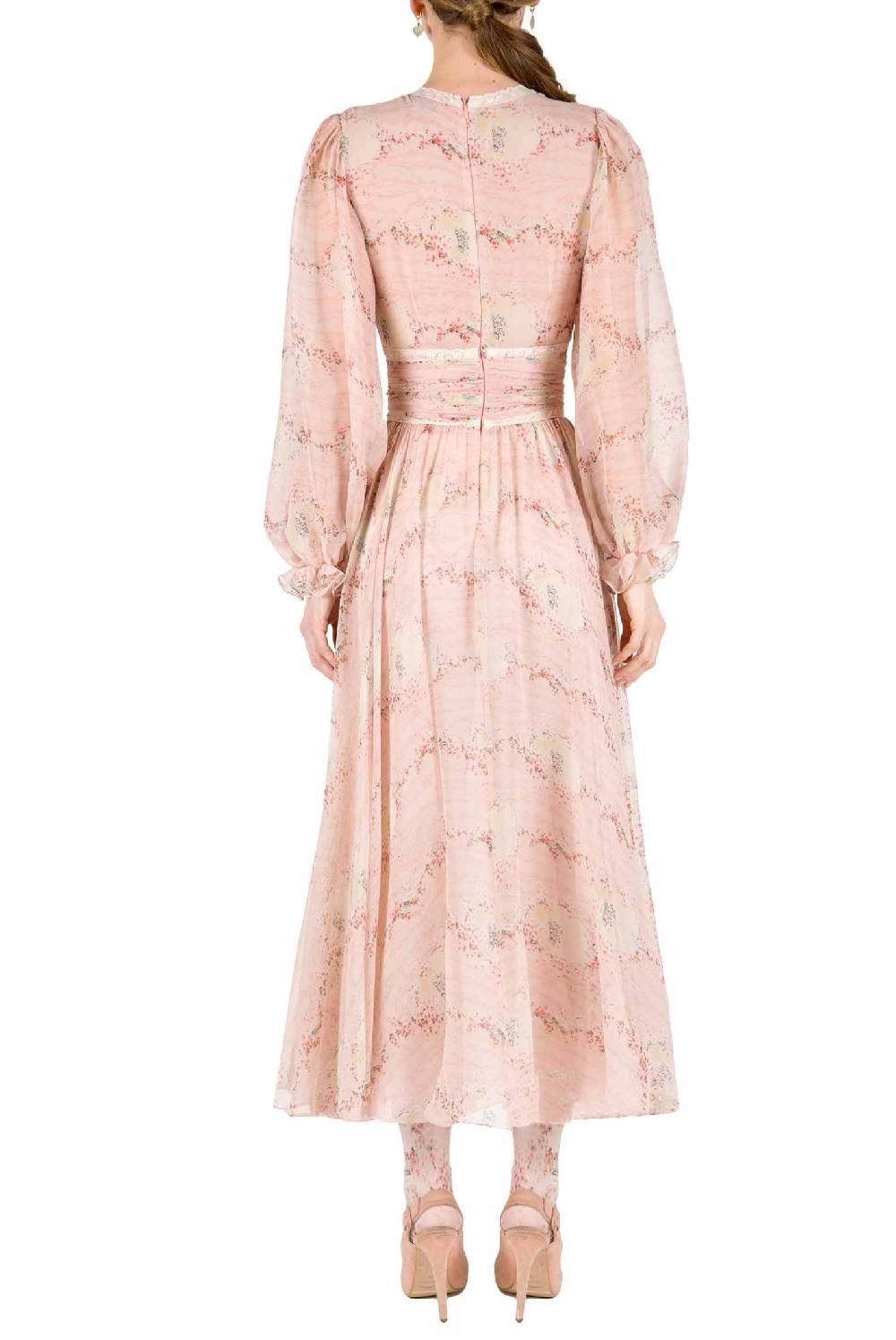 Luisa Beccaria Cerchio In Chiffon Di Pizzo Di Rose Stampato Abito In Linea