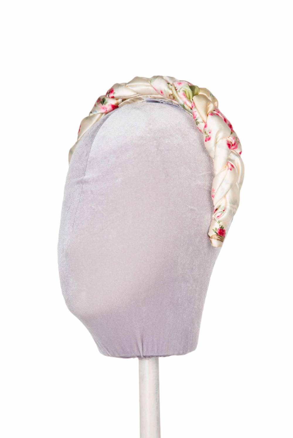 Luisa Beccaria Fascia per capelli intrecciata con boccioli di rose in raso lucido color crema Spedizione Gratuita