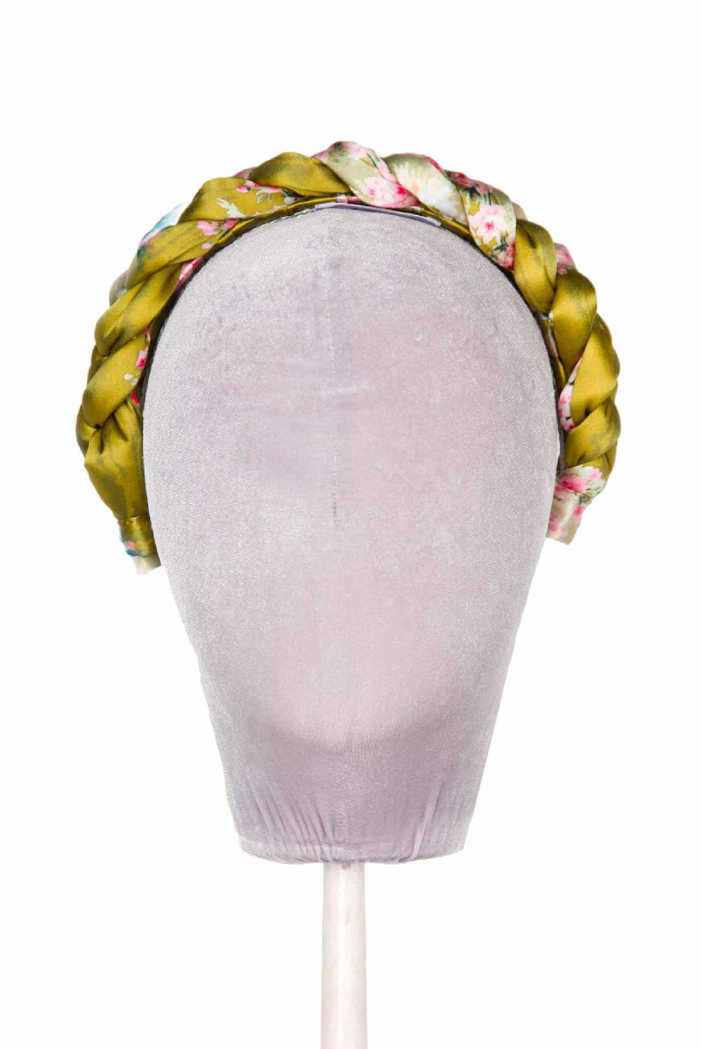 Luisa Beccaria Fascia per capelli intrecciata con boccioli di rose in raso verde brillante Promozione Limitata