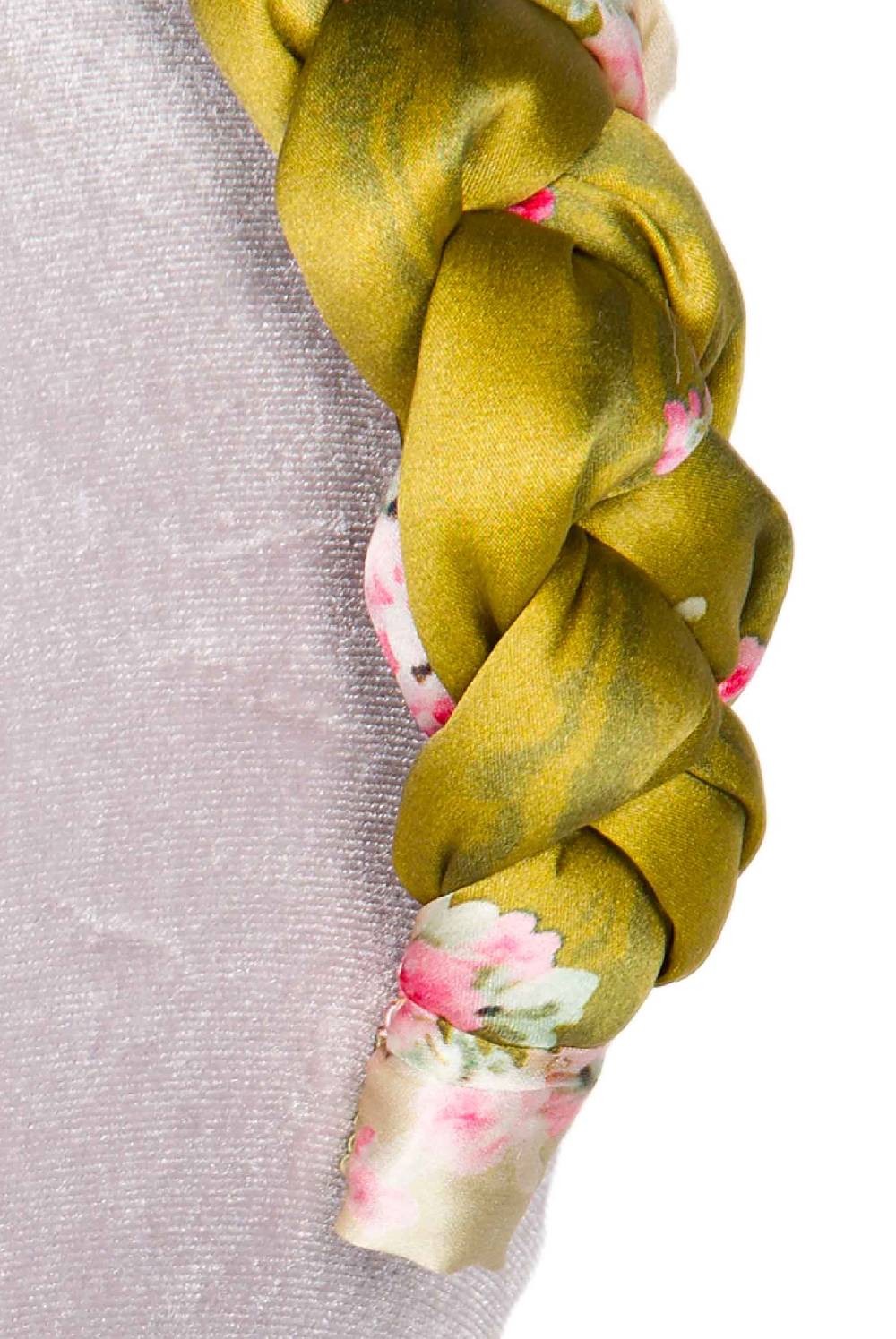 Luisa Beccaria Fascia per capelli intrecciata con boccioli di rose in raso verde brillante Promozione Limitata