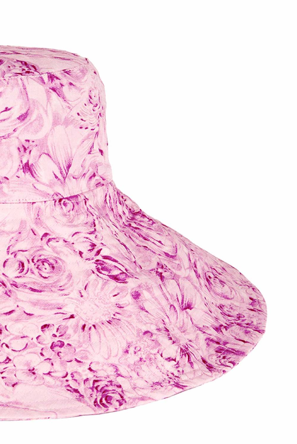 Luisa Beccaria Cappello in lino Capri con stampa rose rosa Outlet