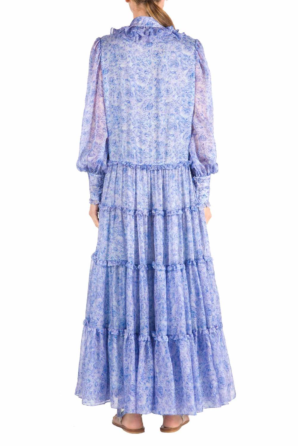 Luisa Beccaria Abito Chemisier in Chiffon con Rose Comprare a buon mercato