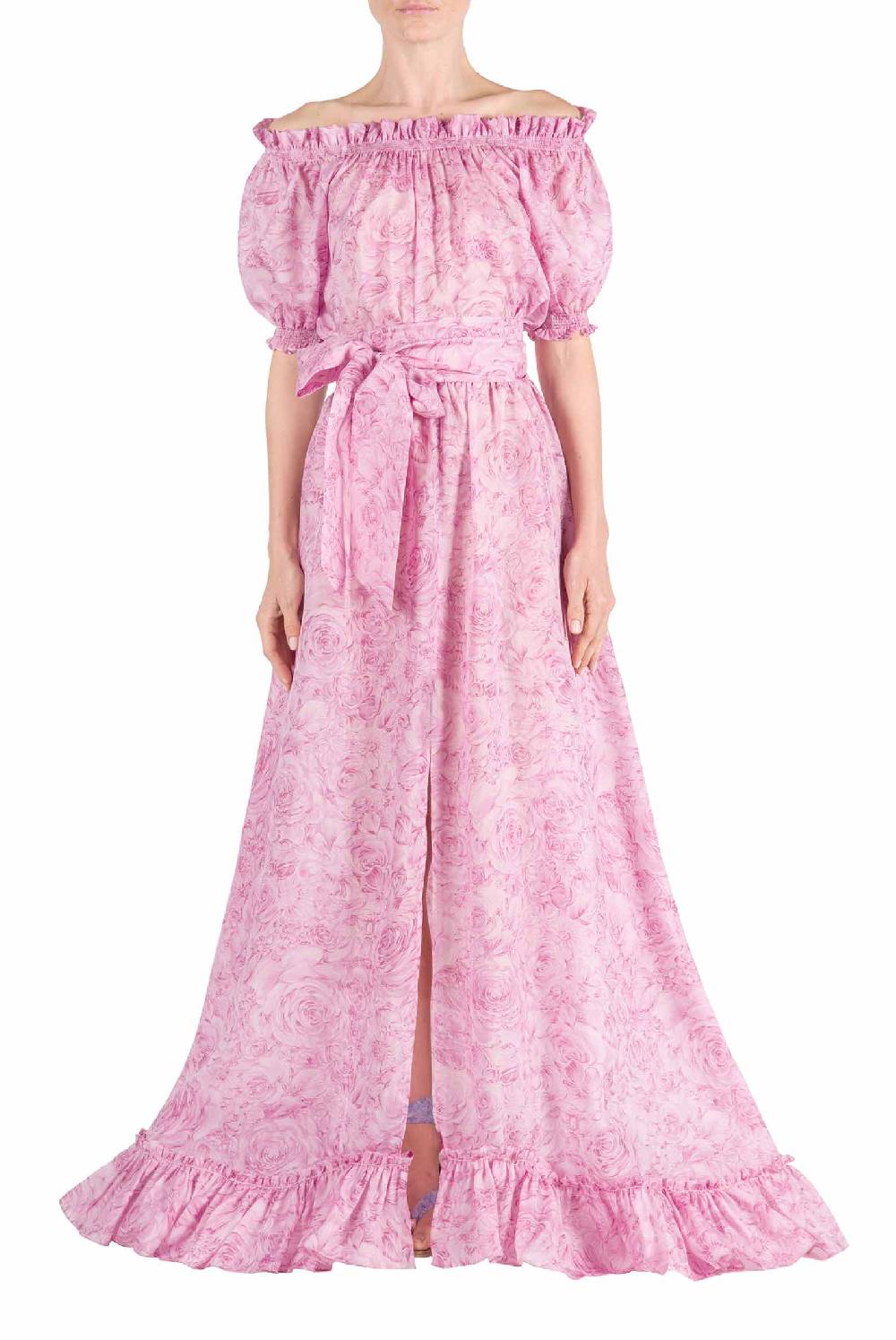 Luisa Beccaria Abito in organza stampato con rose Grande vendita