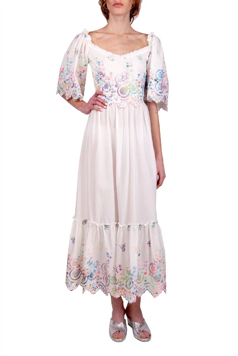 Luisa Beccaria Abito in cotone bianco ricamato Black Friday