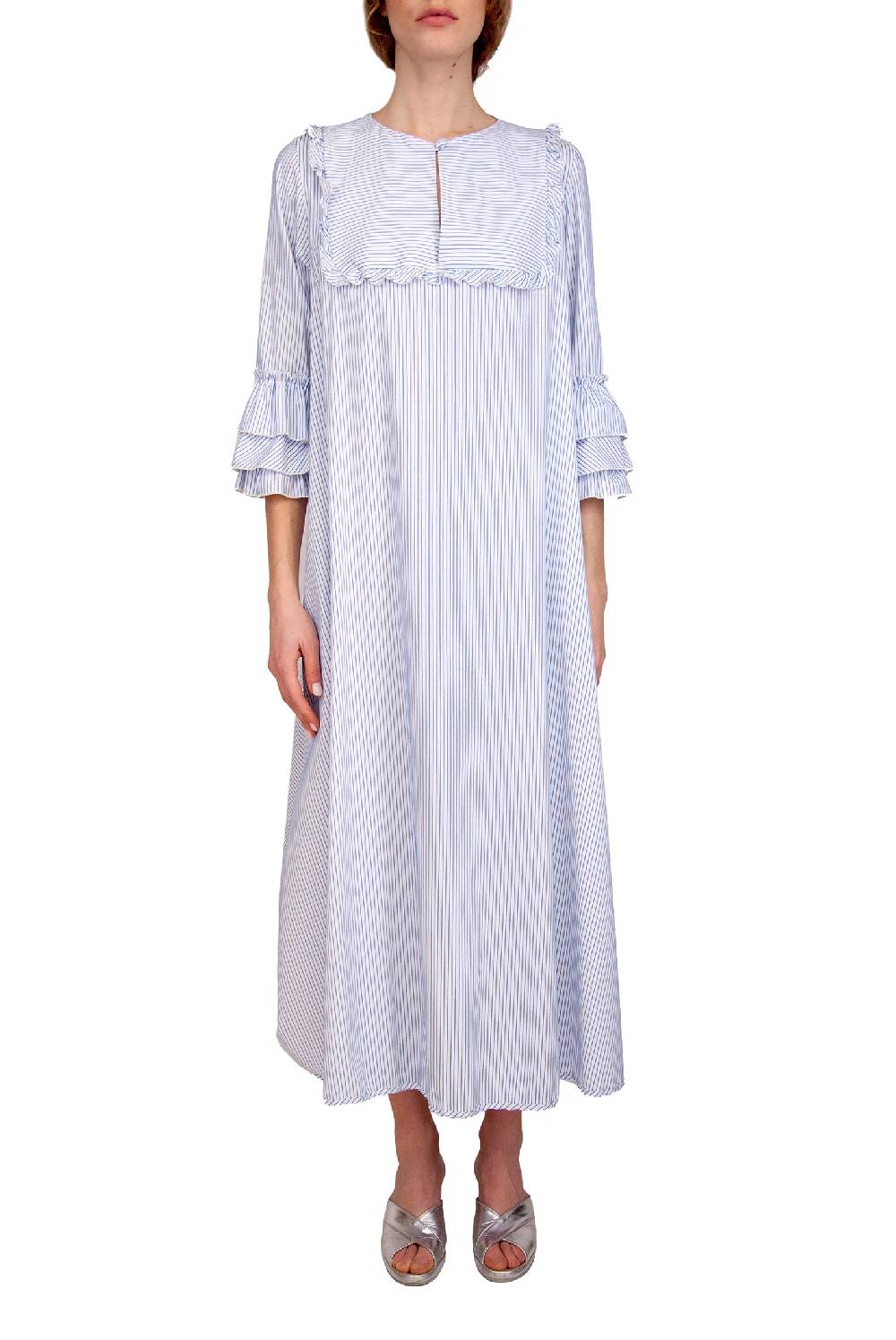 Luisa Beccaria Abito caftano a righe blu / bianche Cyber Monday
