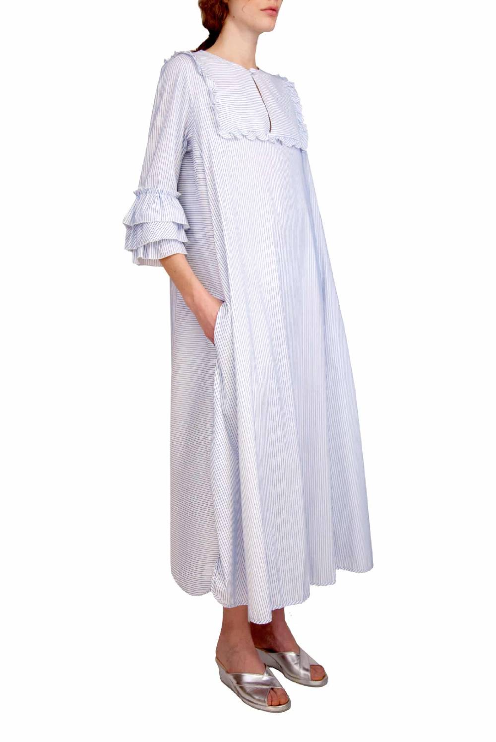 Luisa Beccaria Abito caftano a righe blu / bianche Cyber Monday