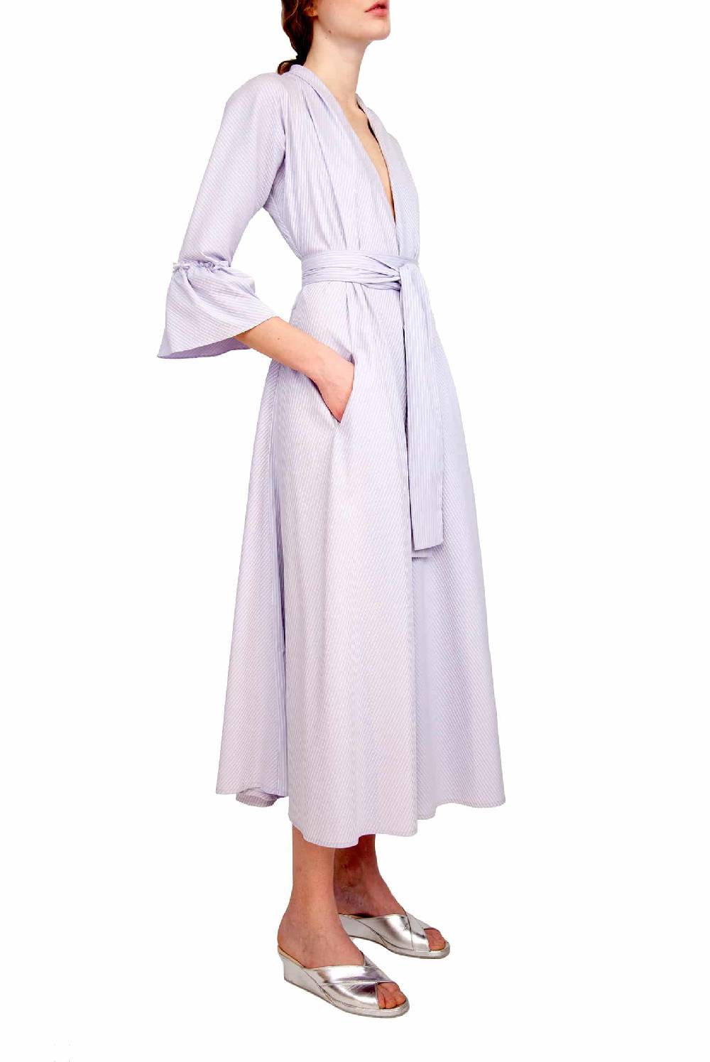 Luisa Beccaria Abito Luisa in cotone elasticizzato a righe lilla / bianco Offerta Pasqua