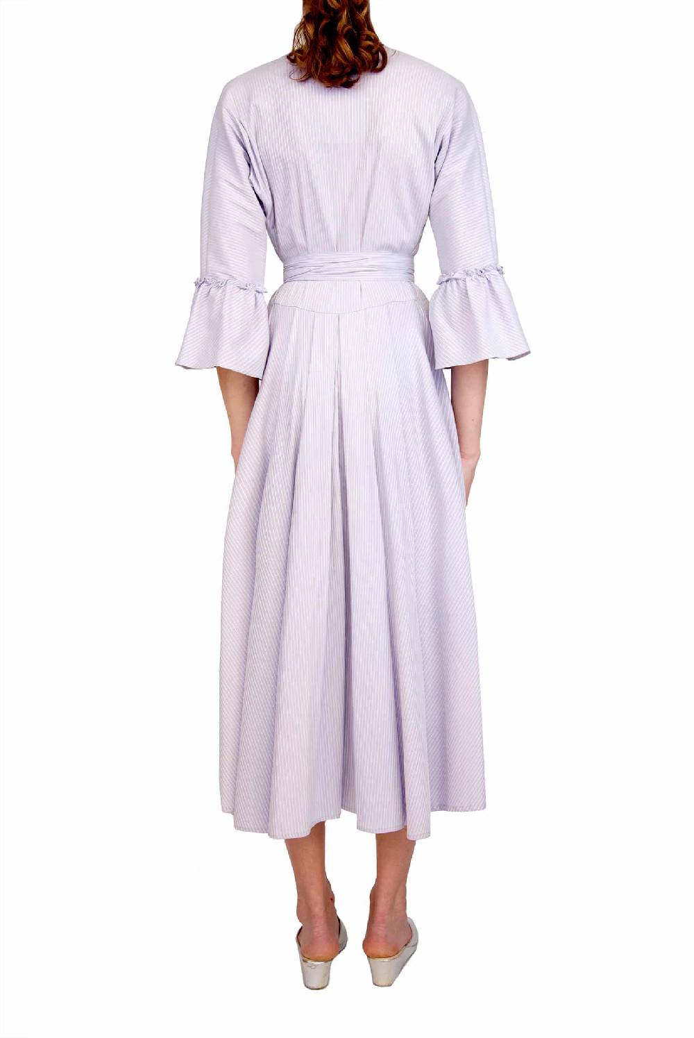 Luisa Beccaria Abito Luisa in cotone elasticizzato a righe lilla / bianco Offerta Pasqua