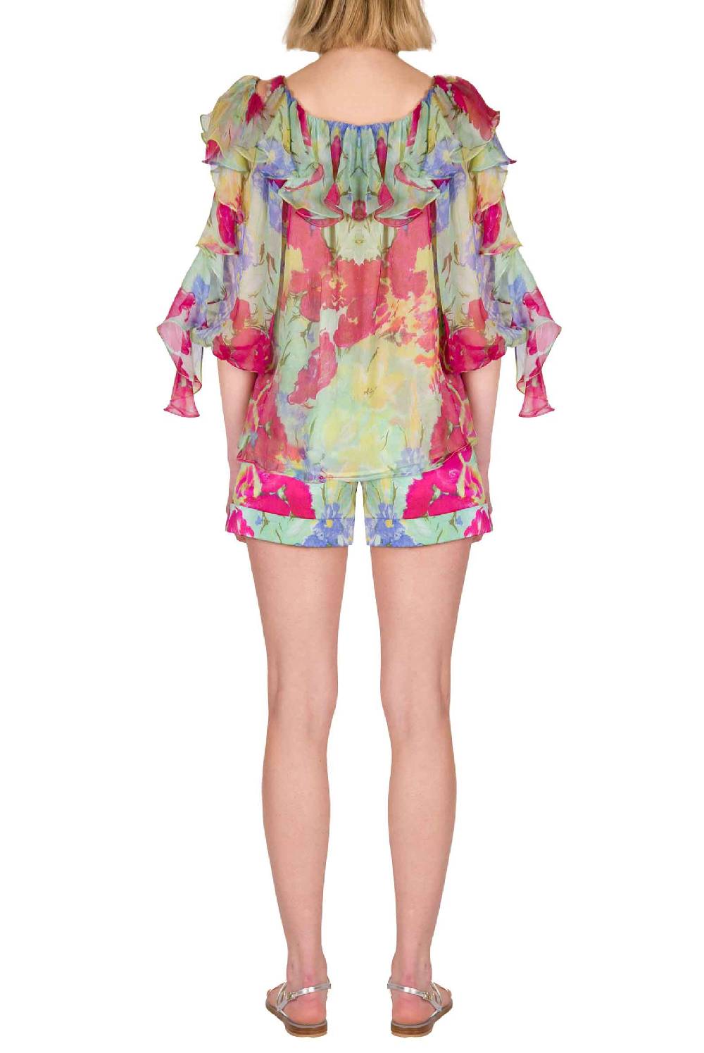 Luisa Beccaria Blusa Volant in Chiffon a Fiori Astratti Offerta San Valentino