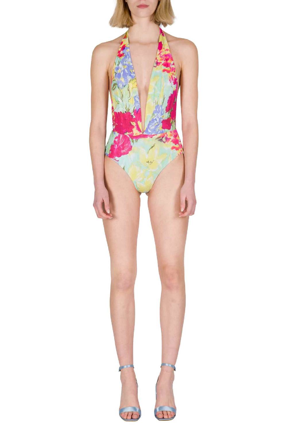 Luisa Beccaria Costume da bagno intero con scollo a V in fiori astratti Vendita calda