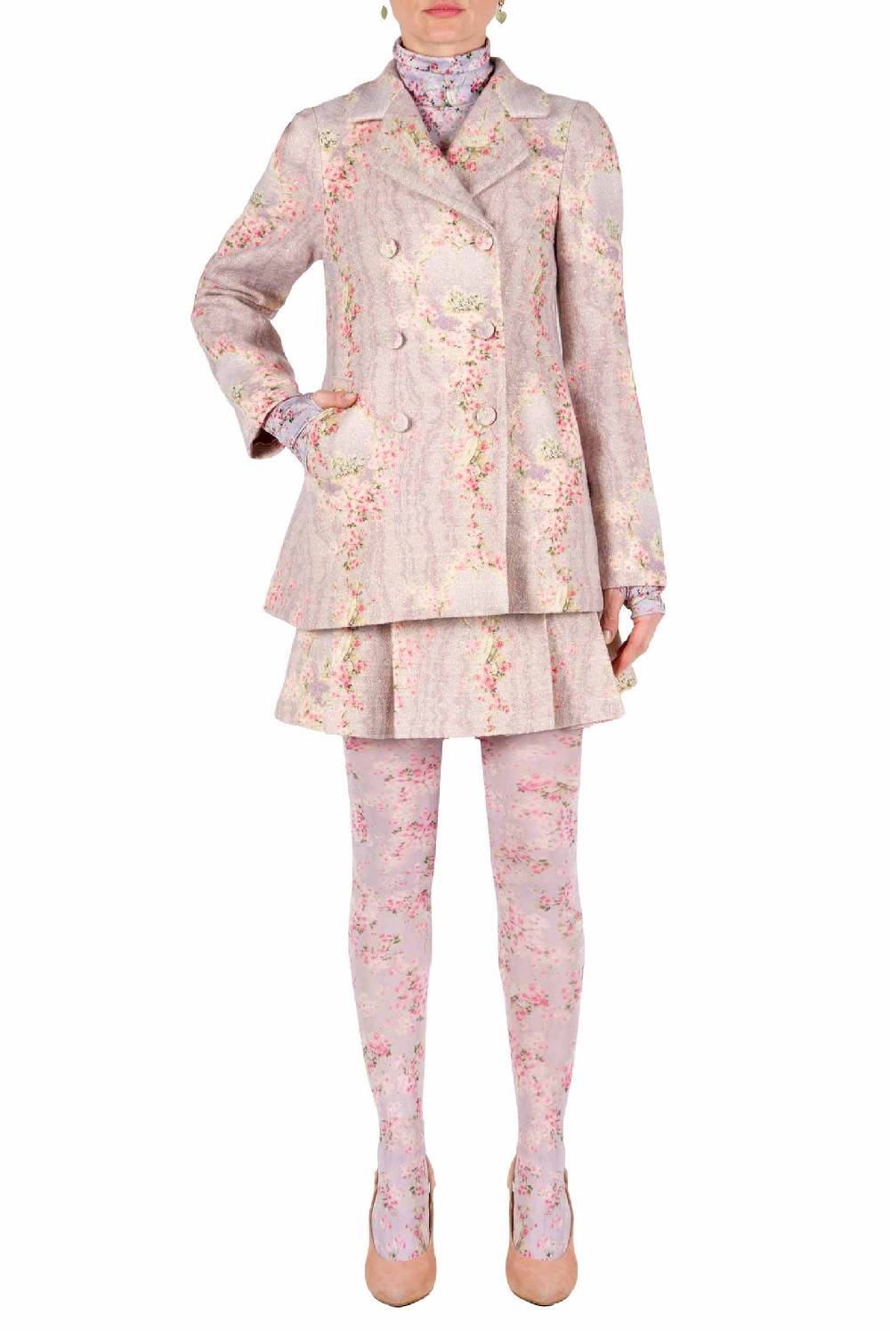 Luisa Beccaria Giacca Circle Of Roses stampata in lana Online Outlet