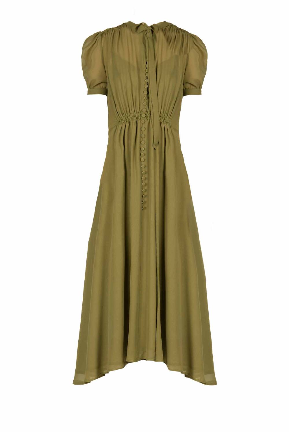 Luisa Beccaria Abito Bottoncino In Georgette Verde Offerte esclusive