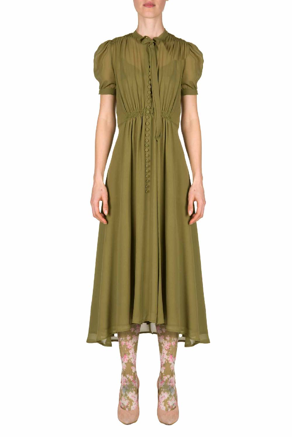 Luisa Beccaria Abito Bottoncino In Georgette Verde Offerte esclusive