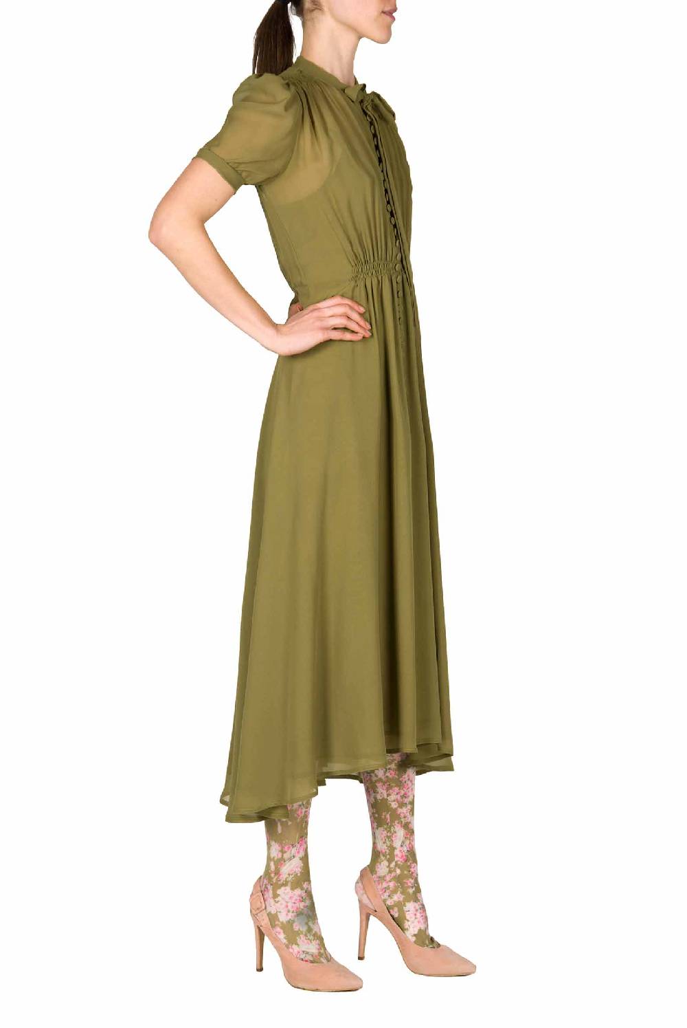 Luisa Beccaria Abito Bottoncino In Georgette Verde Offerte esclusive