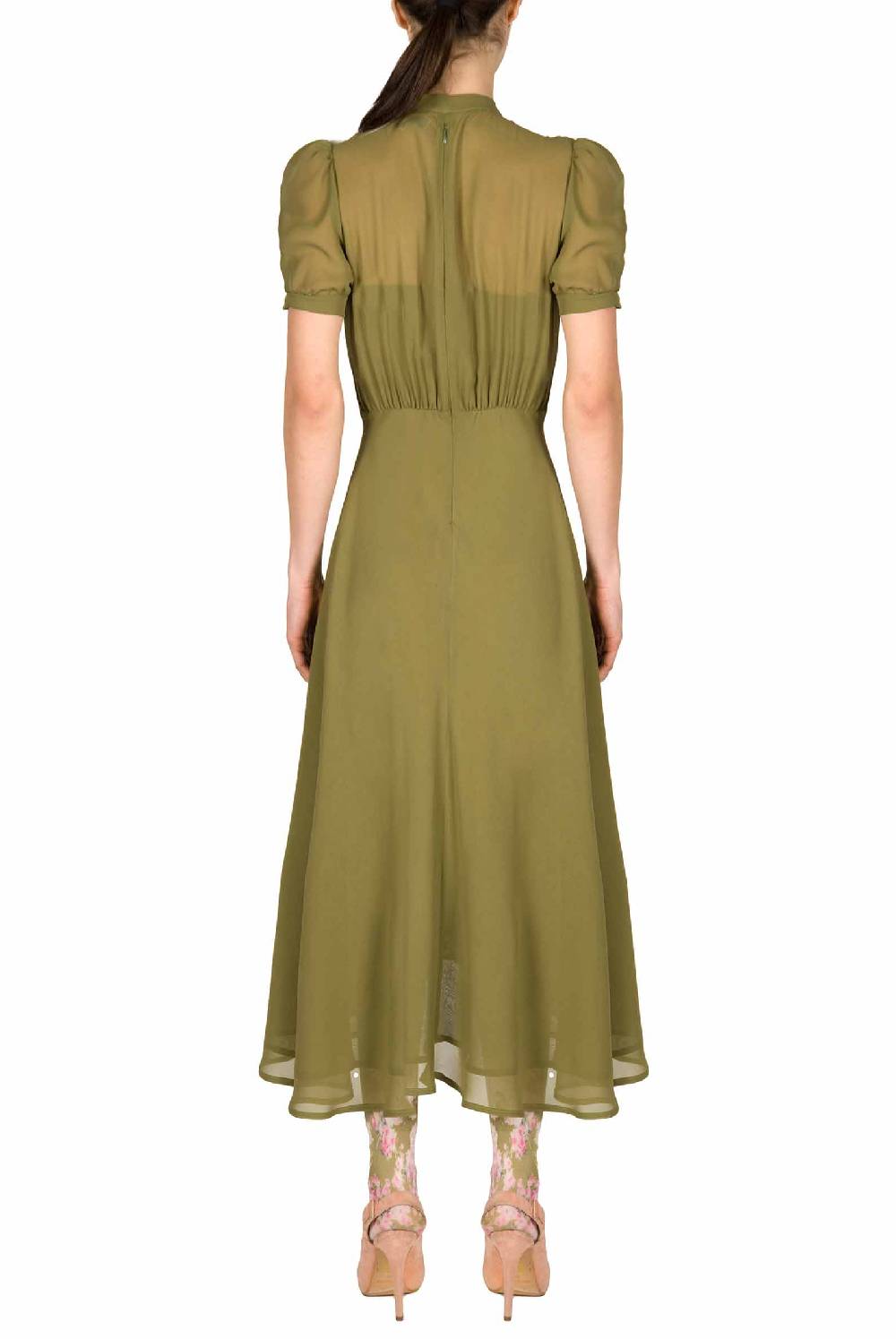 Luisa Beccaria Abito Bottoncino In Georgette Verde Offerte esclusive
