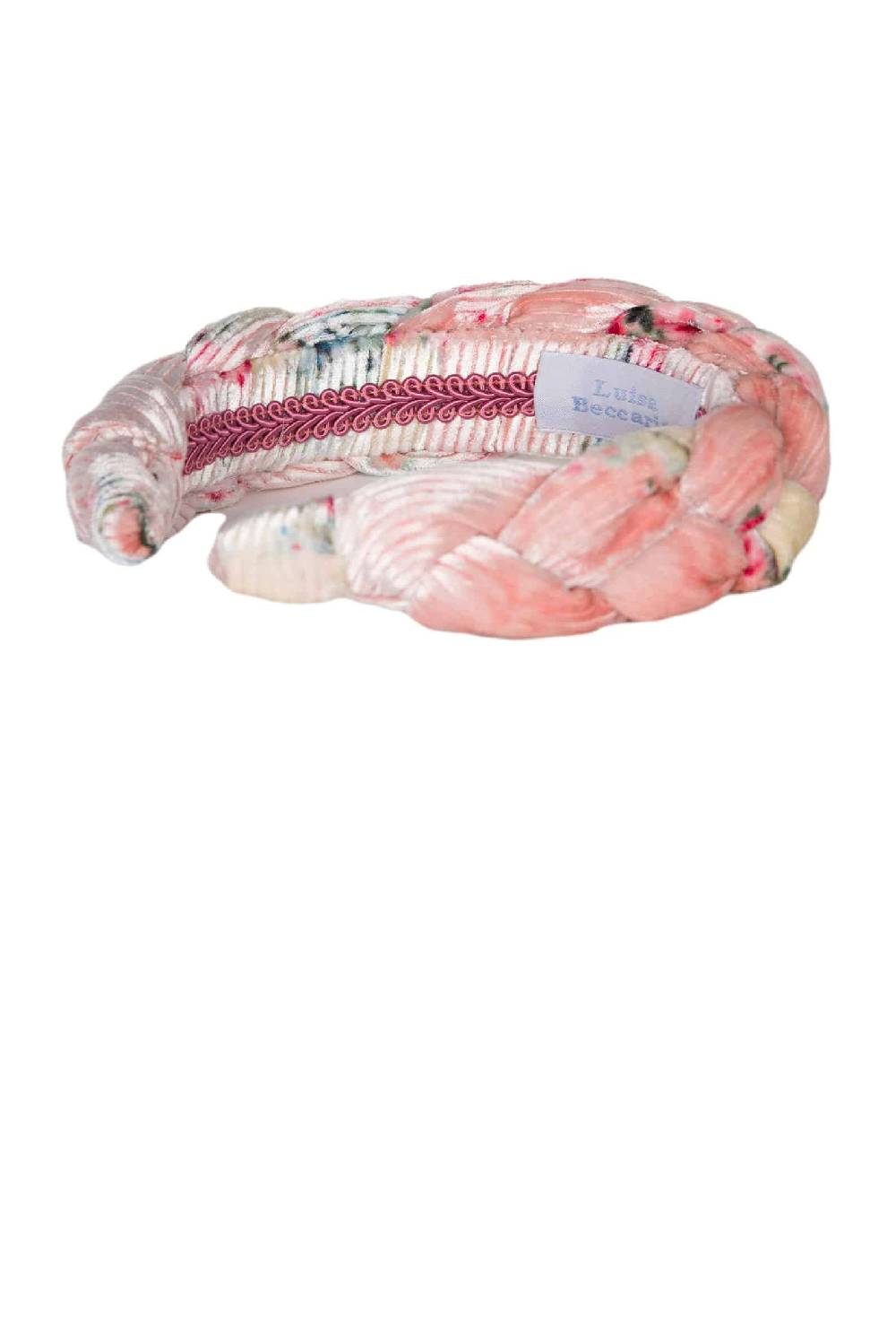 Luisa Beccaria Fascia per capelli intrecciata con boccioli di rose di velluto rosa