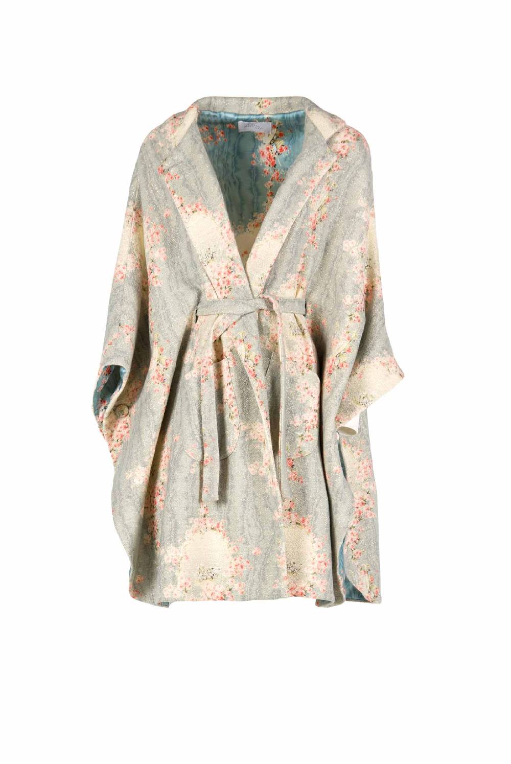 Luisa Beccaria Mantella Cerchio Di Rose Stampata In Lana Con Lurex