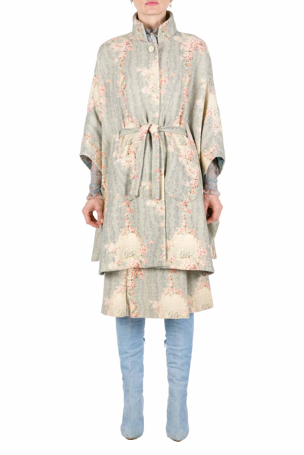 Luisa Beccaria Mantella Cerchio Di Rose Stampata In Lana Con Lurex Prezzo basso