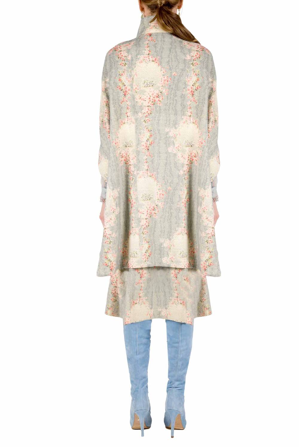 Luisa Beccaria Mantella Cerchio Di Rose Stampata In Lana Con Lurex Prezzo basso