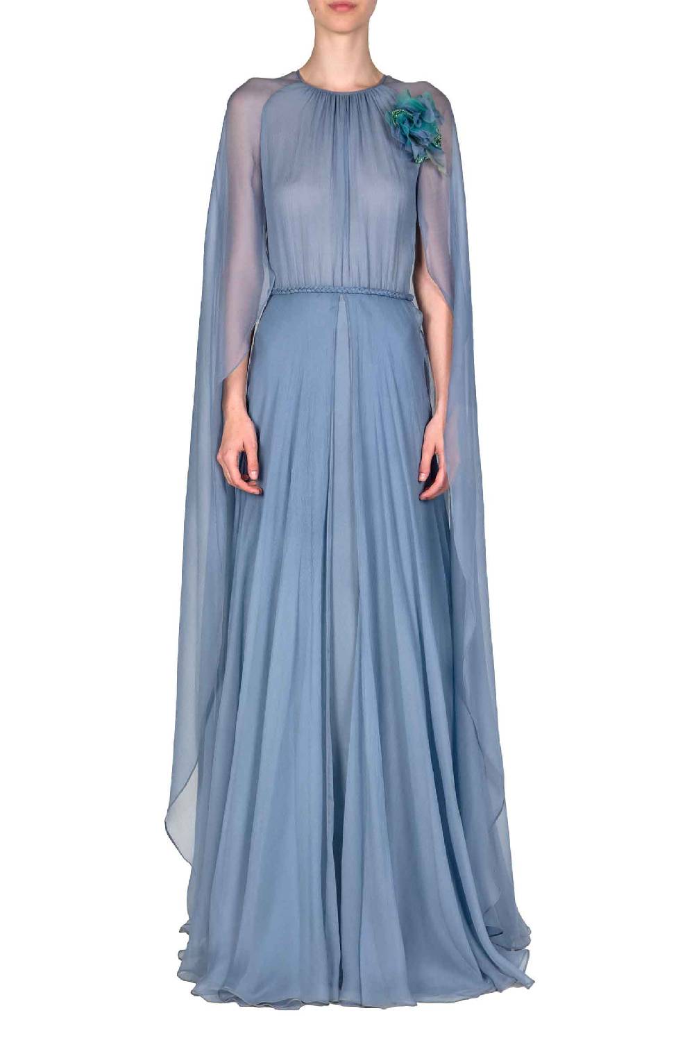Luisa Beccaria Abito lungo in creponne di chiffon con mantella Offerta speciale della fabbrica