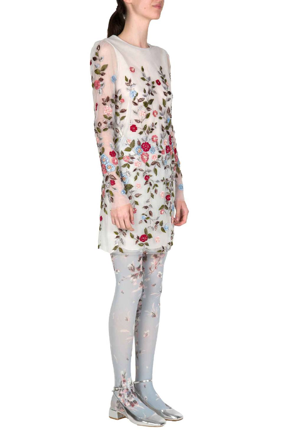 Luisa Beccaria Mini abito in tulle ricamato a fiori Sostegno trimestrale
