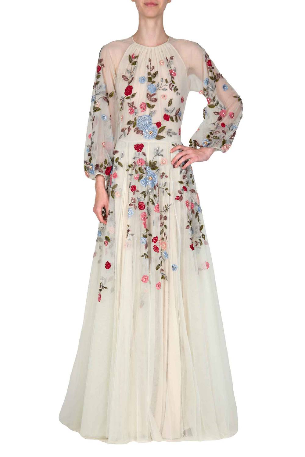 Luisa Beccaria Abito lungo in tulle ricamato a fiori Fino al 55% di sconto