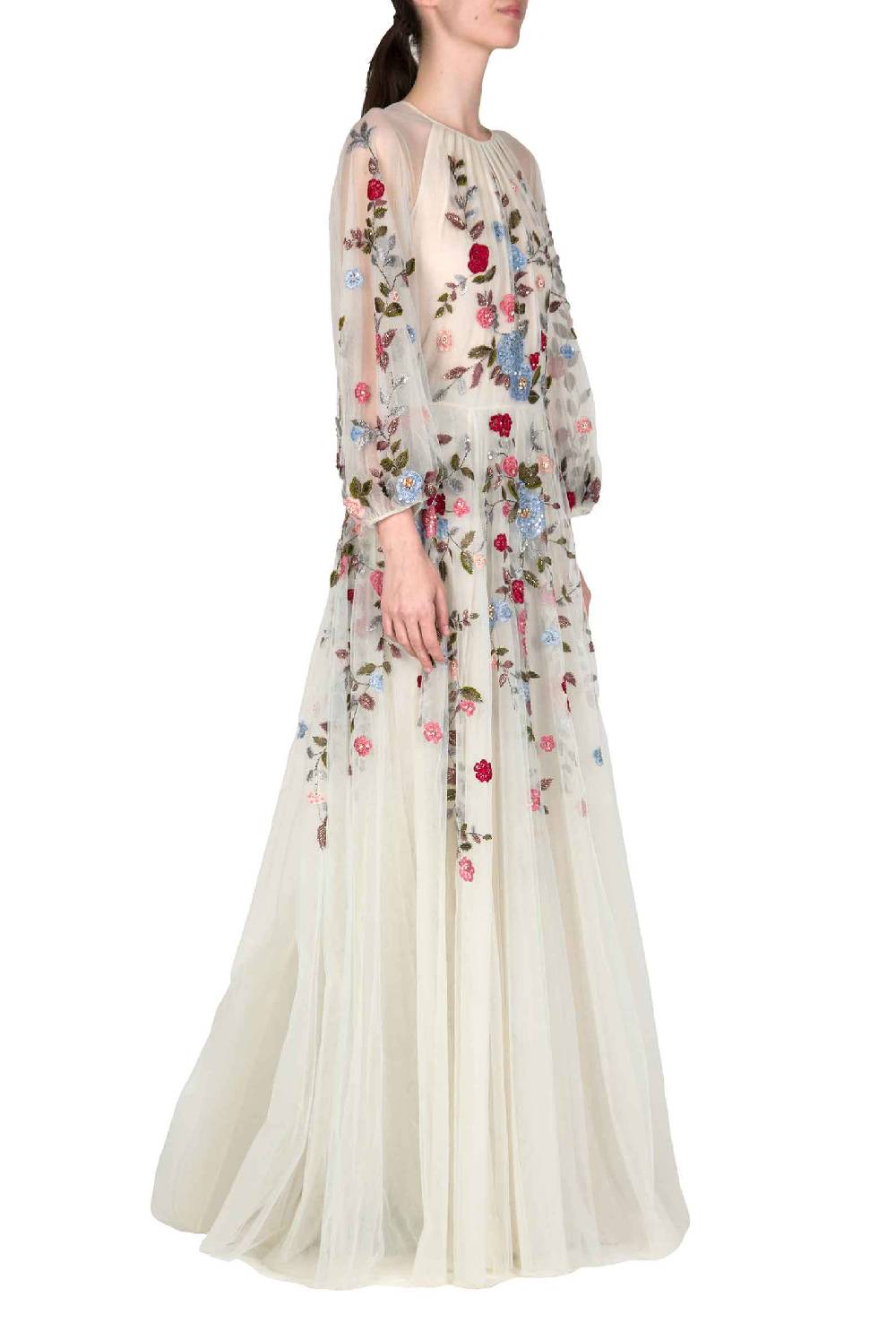Luisa Beccaria Abito lungo in tulle ricamato a fiori Fino al 55% di sconto