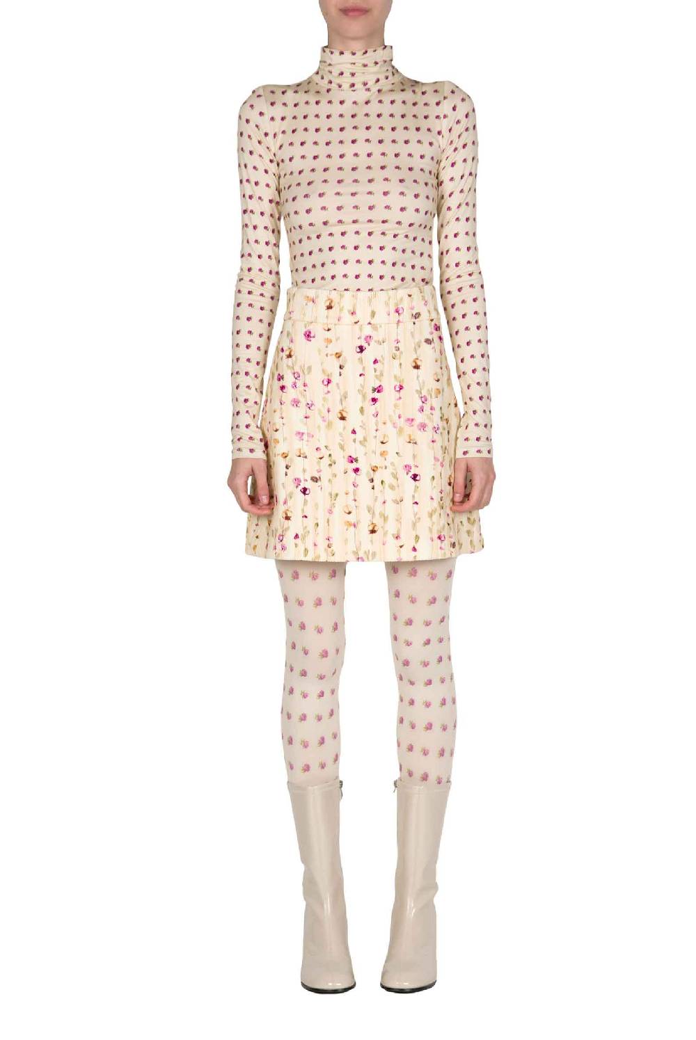 Luisa Beccaria Dolcevita beige con stampa boccioli vintage Enormi sconti