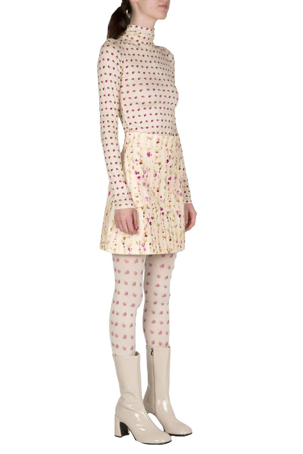 Luisa Beccaria Dolcevita beige con stampa boccioli vintage Enormi sconti