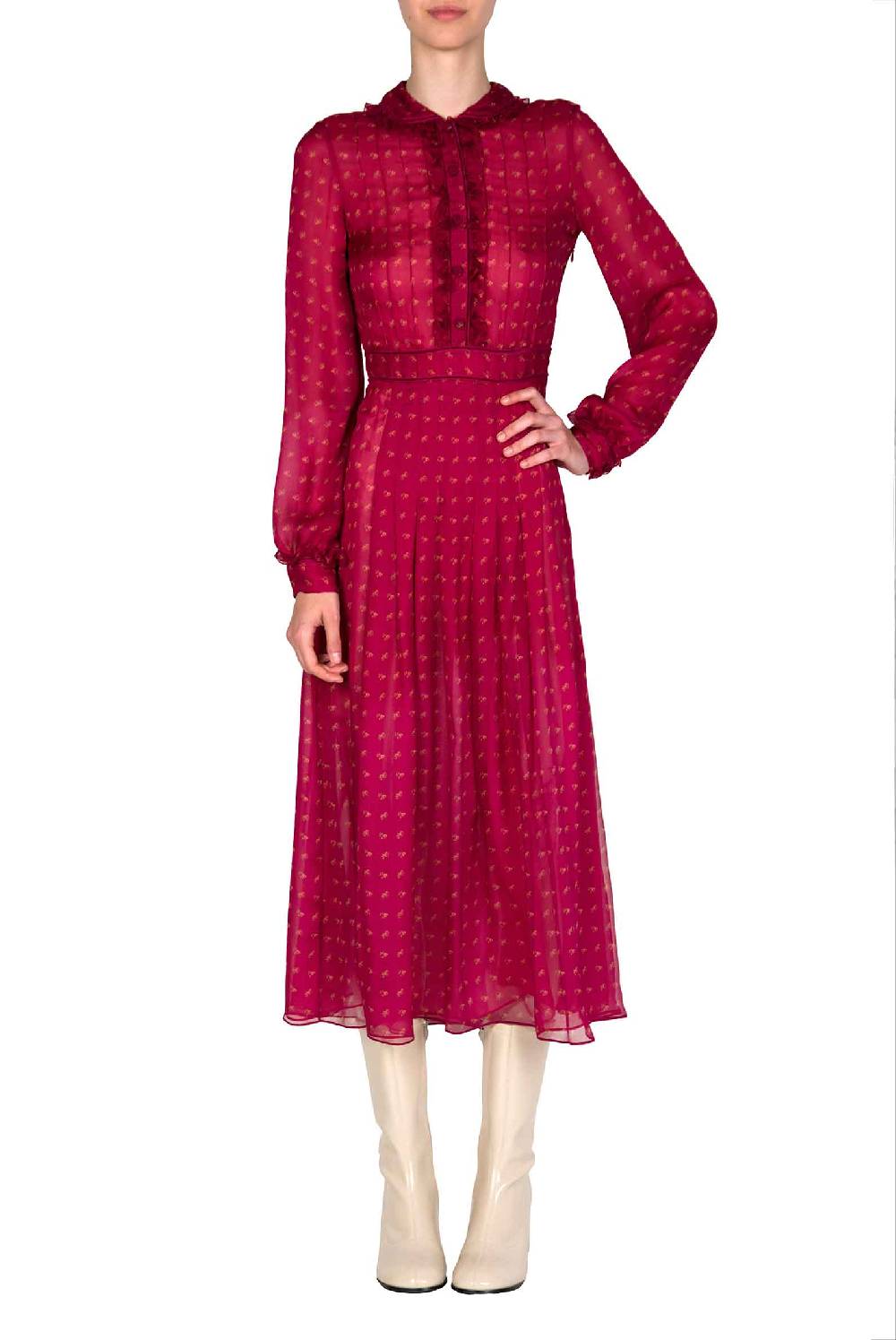 Luisa Beccaria Abito midi in crepone di chiffon con boccioli vintage In vendita