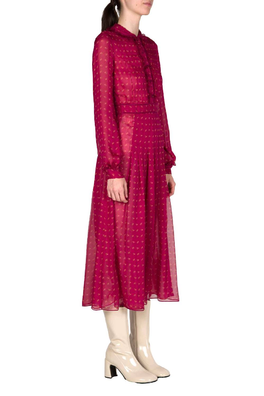 Luisa Beccaria Abito midi in crepone di chiffon con boccioli vintage In vendita